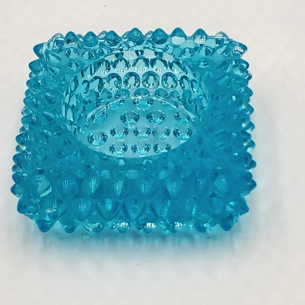 Vintage Fenton Blue Hobnail Glass Square Votive Candle Holder Teal Small 2.75